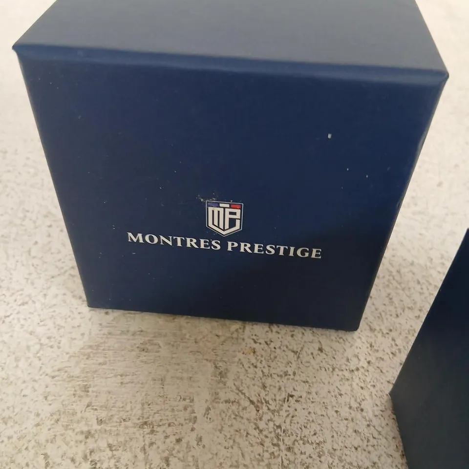MONTRES PRESTIGE WRISTWATCH – GOLD TONE WITH BLUE DIAL, BOXED