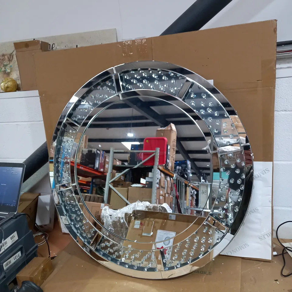 JM FLOATING CRYSTAL ROUND WALL MIRROR - COLLECTION ONLY