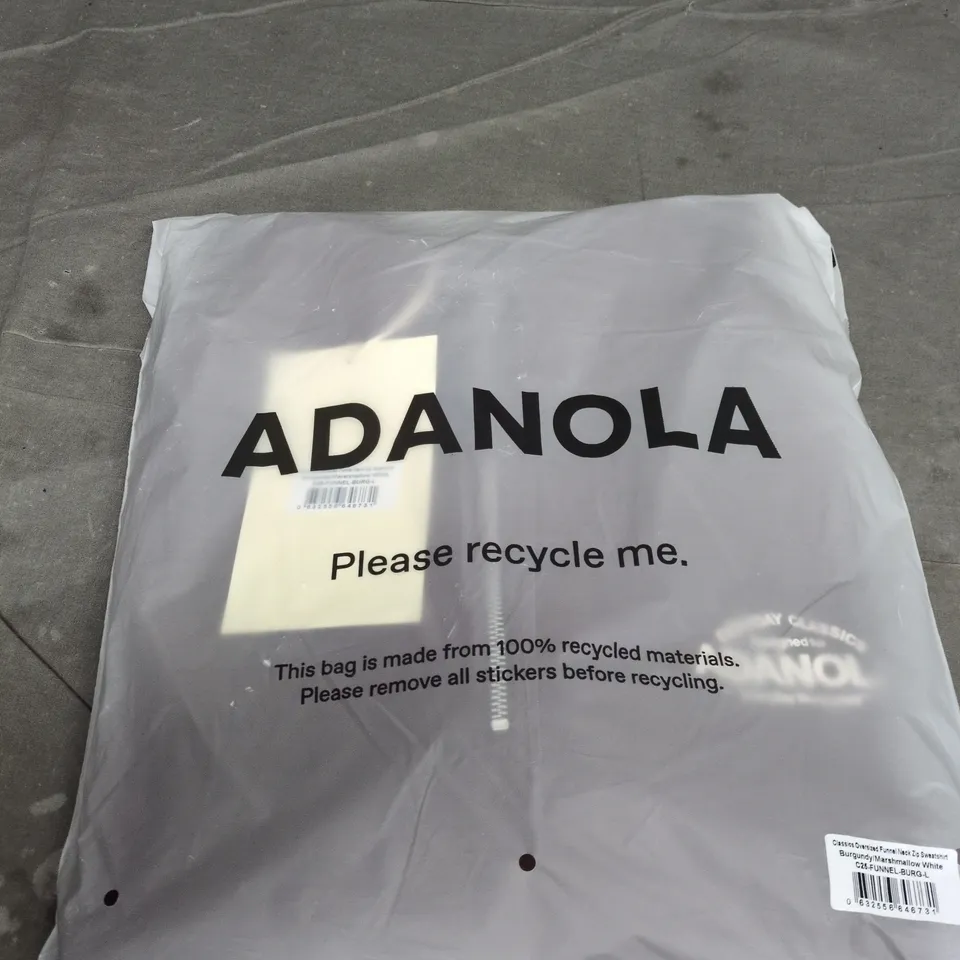 ADANOLA CLASSICS OVERSIZED FUNNEL NECK ZIP SWEATSHIRT BURGUNDY/MARSHMALLOW WHITE – UK SIZE L