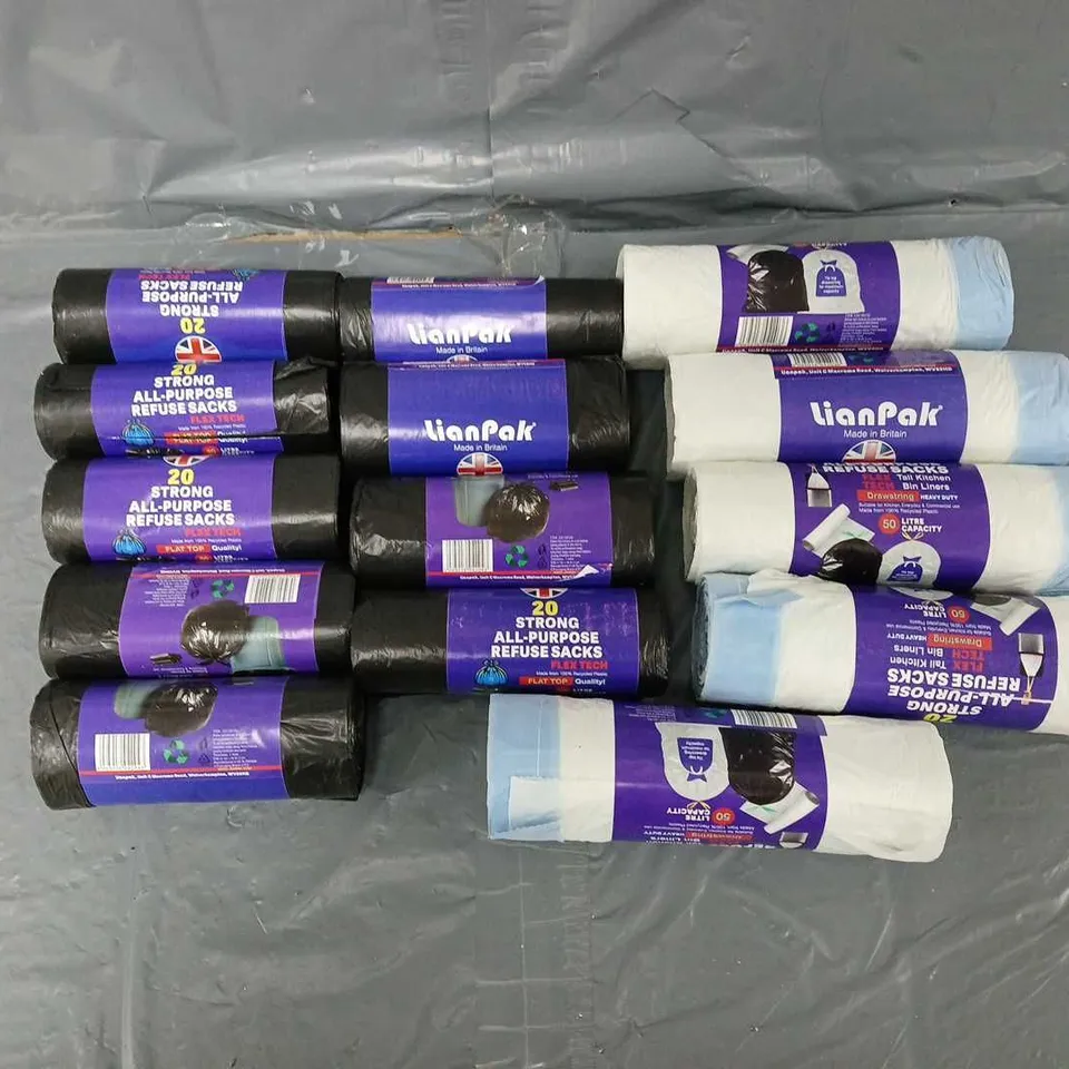 APPROXIMATELY 10 PACKS OF ALL PURPOSE REFUSE SACKS IN VARIOUS SIZES 