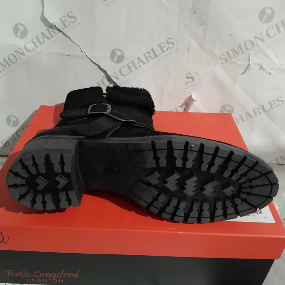 BOXED RUTH LANGSFORD CASUAL BOOTS, BLACK - SIZE 9 