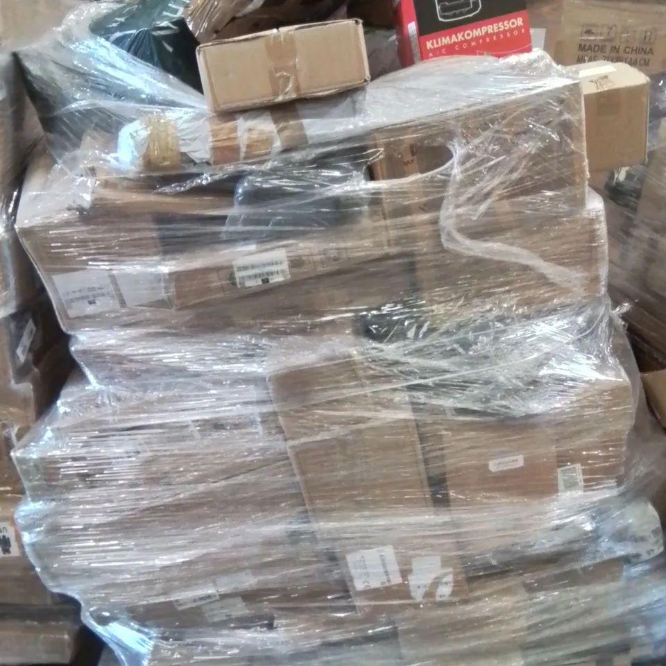 PALLET CONTAINING VARIOUS ASSORTED BOXED ITEMS TO INCLUDE: LITHIUM-ION BATTERIES AND CHARGERS, A/C COMPRESSOR, HANDHELD PRESSURE WASHER, VACUUM CLEANER AND LOTS MORE UNMARKED BOXED ITEMS 