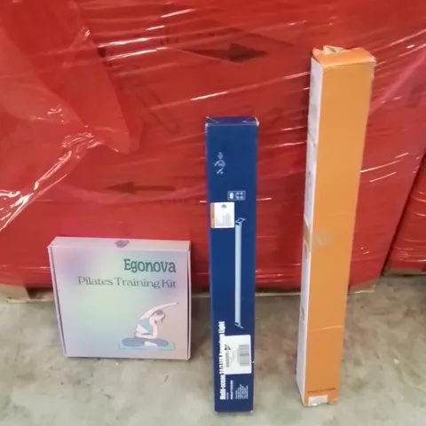 PALLET OF ASSORTED HOUSEHOLD GOODS AND PRODUCTS TO INCLUDE;PILATES TRAINING KIT,RETRACTABLE SAFETY GATE,STRIP LIGHT