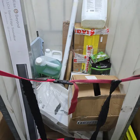 LARGE QUANTITY OF ASSORTED LARGE HOUSEHOLD ITEMS TO INCLUDE SOUNDBAR, CAR WINDSCREEN WASH, SHARK HOOVER, ETC - COLLECTION ONLY