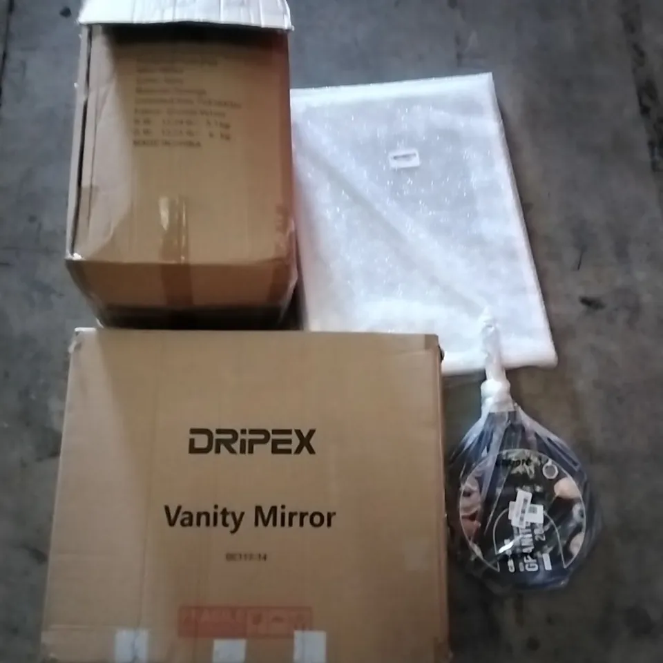 PALLET OF ASSORTED ITEMS INCLUDING DRIPEX VANITY MIRROR, CAMPING FOAM PAD, GRANITE FRYING PAN, A3 FRAME, KIDS PLAY SET, SPIKEBALL