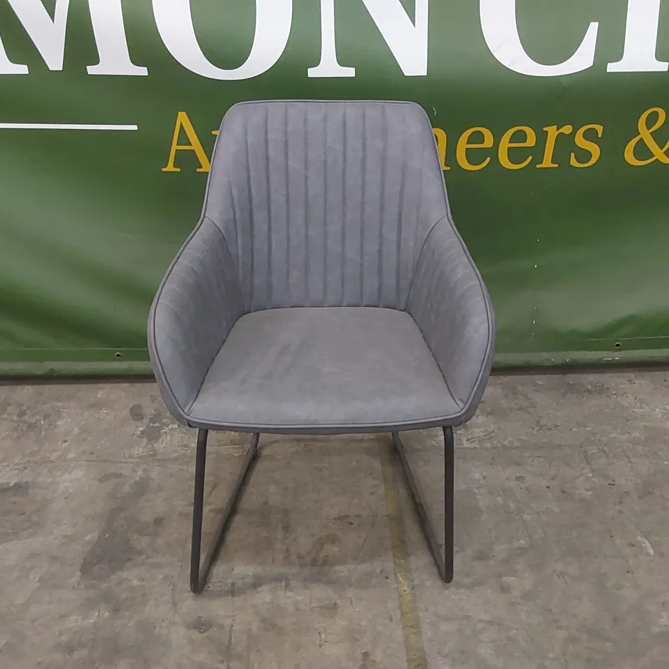 DESIGNER GREY LEATHER UPHOLSTERED DINING CHAIR 