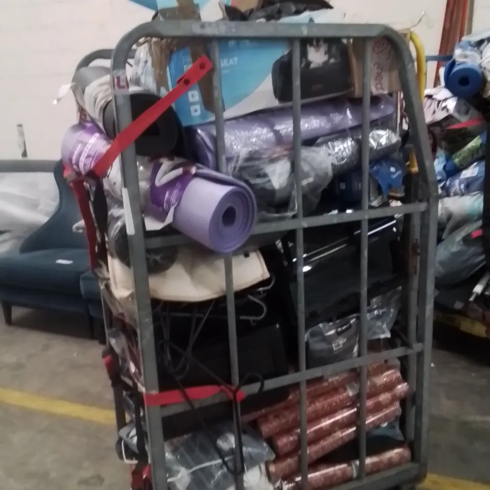 CAGE OF ASSORTED HOUSEHOLD GOODS AND PRODUCTS TO INCLUDE;AIR FRYER,INTERACTIVE PET TOY,DOG BED