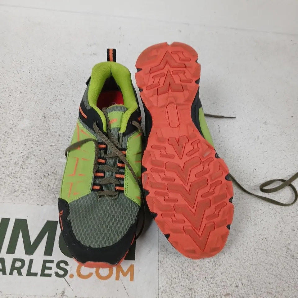 KASTINGER TRAIL RUNNING SHOES – GREEN, GREY & ORANGE OUTSOLE (UK 8)