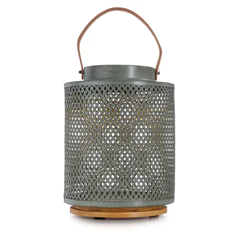 ABODE SOLAR METAL LANTERN LEATHER HANDLE WITH BAMBOO BASE