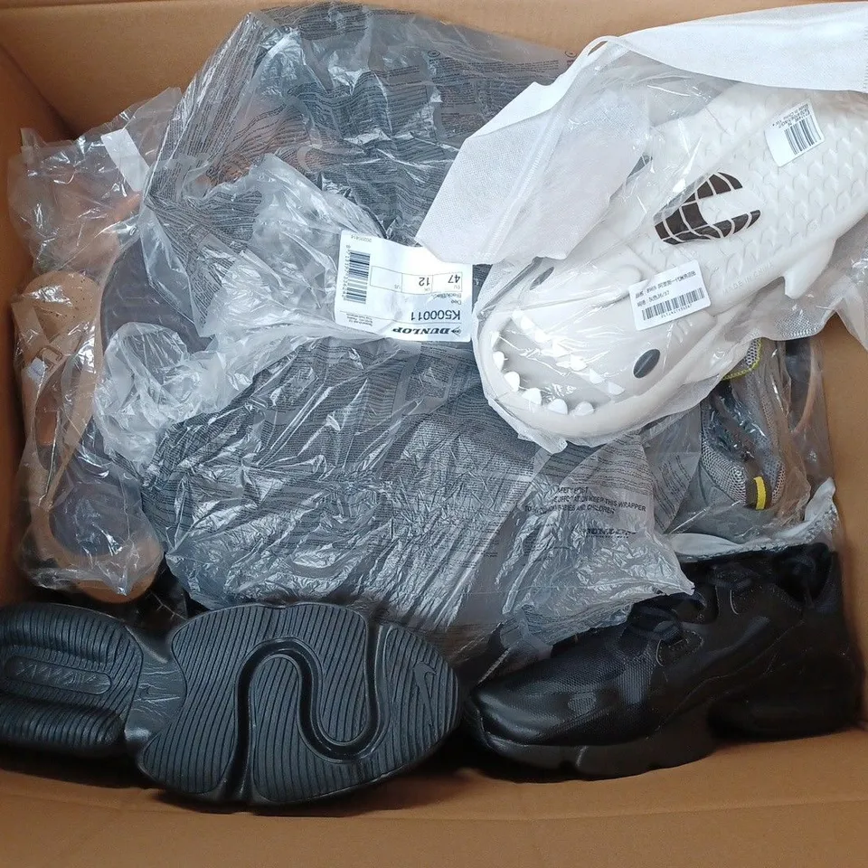 BOX OF APPROX 21 ASSORTED SHOES TO INCLUDE - SHARK SANDAL - NIKE AIR MAX TRAINER IN BLACK - NEW LOOK FLAT SANDAL ECT 