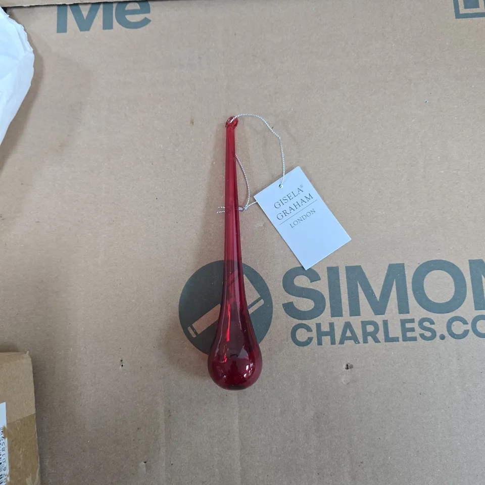 GISELA GRAHAM LONDON RED GLASS TEARDROP BAUBLE - BOX OF 12
