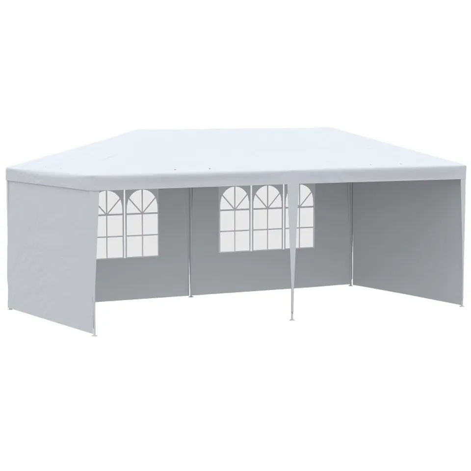 BOXED OUTSUNNY 6X3 M PARTY TENT GAZEBO MARQUEE OUTDOOR PATIO CANOPY SHELTER WITH WINDOWS AND SIDE PANELS, WHITE
