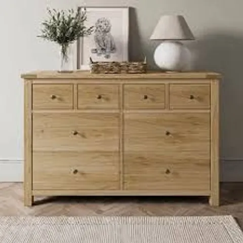 BOXED OLNEY WIDE 8 DRAWER CHEST OAK (2 BOXES)