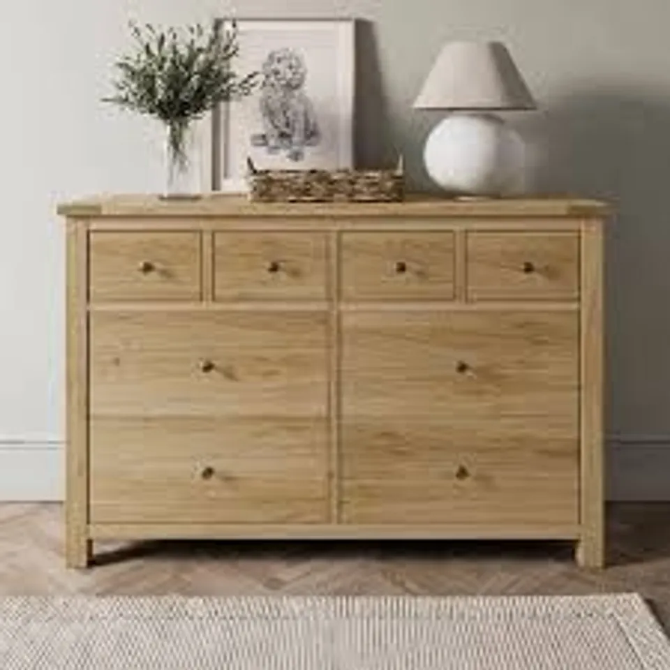 BOXED OLNEY WIDE 8 DRAWER CHEST OAK (2 BOXES)