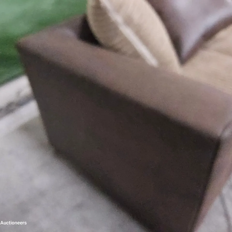 DESIGNER TWO SEATER SOFA WITH SCATTER CUSHIONS BRIWN FAUX LEATHER