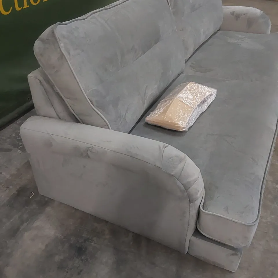 DESIGNER VICTORIA 4 SEATER GREY VELVET UPHOLSTERED SOFA 