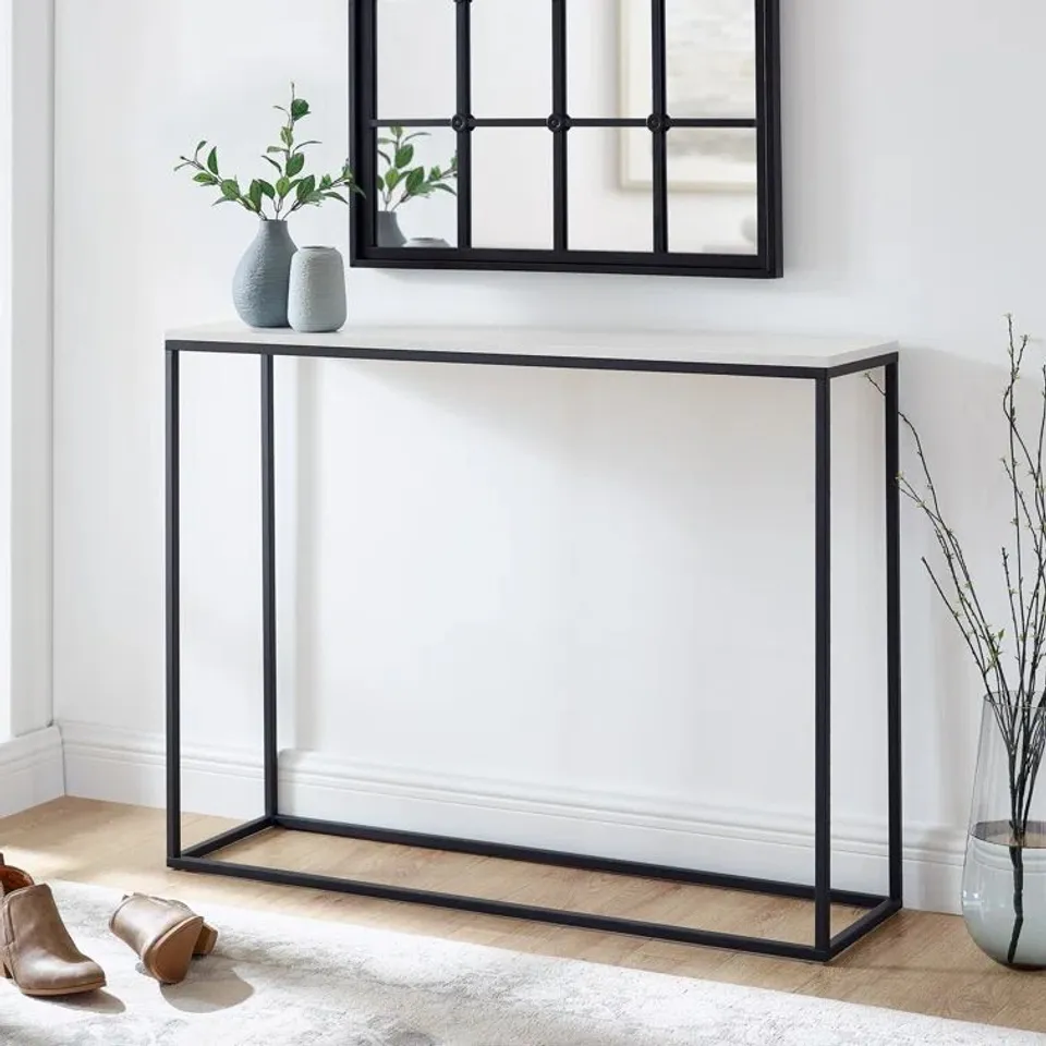 BOXED 106.7CM CONSOLE TABLE - WHITE MARBLE/GOLD