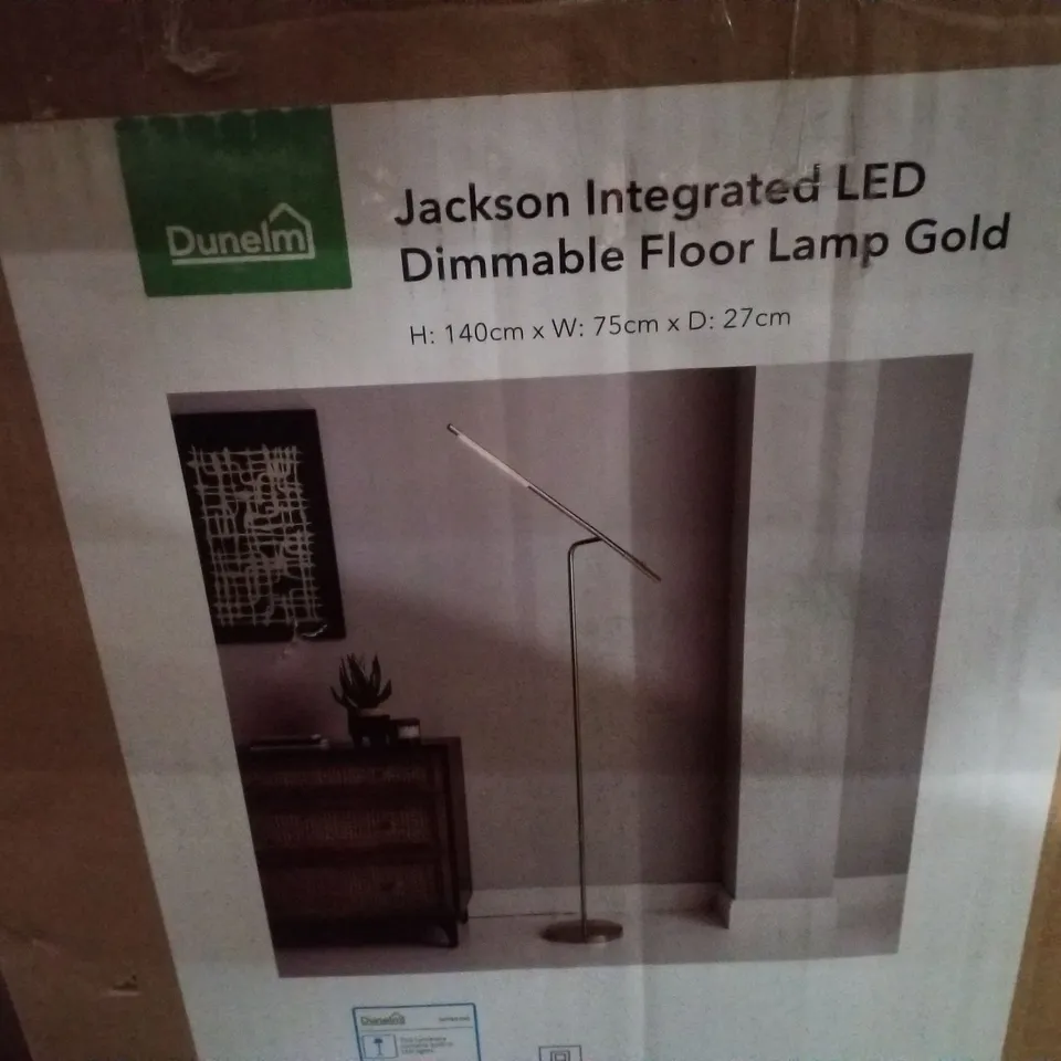 BOXED DUNELM JACKSON INTEGRATED LED DIMMABLE FLOOR LAMP GOLD