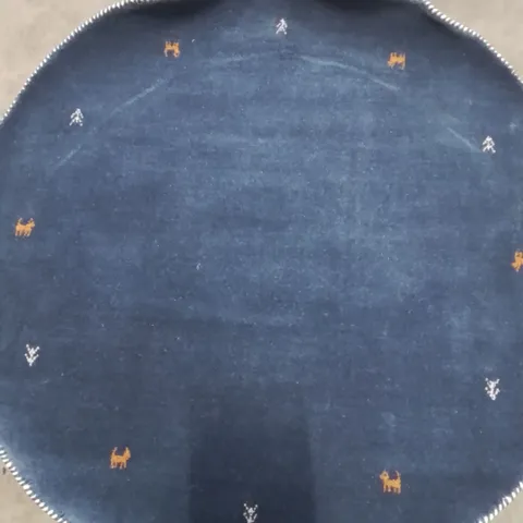 HANDWOVEN WOOLEN BLUE RUG 120CM ROUND