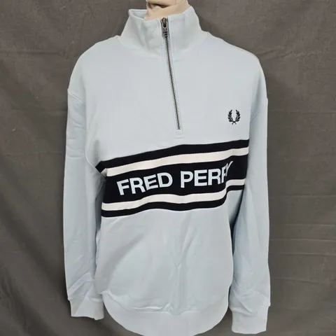 FRED PERRY ZIP PULLOVER IN PALE BLUE SIZE M