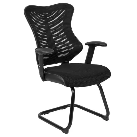 BOXED DESIGNER MESH SLED BASE SIDE RECEPTION CHAIR WITH ADJUSTABLE ARMS - BLACK (1 BOX)