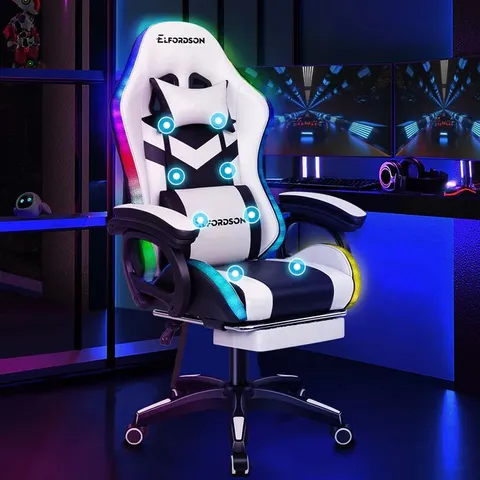 BOXED ELFORDSON GAMING OFFICE CHAIR - WHITE & BLACK