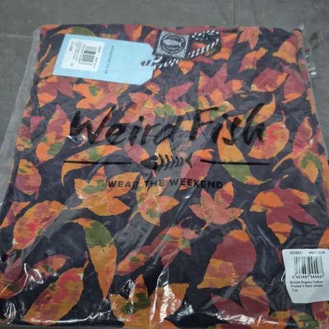 WEIRD FISH UK 16 BROOKE ORGANIC COTTON PRINTED V-NECK JERSEY TOP – NIGHT BLUE