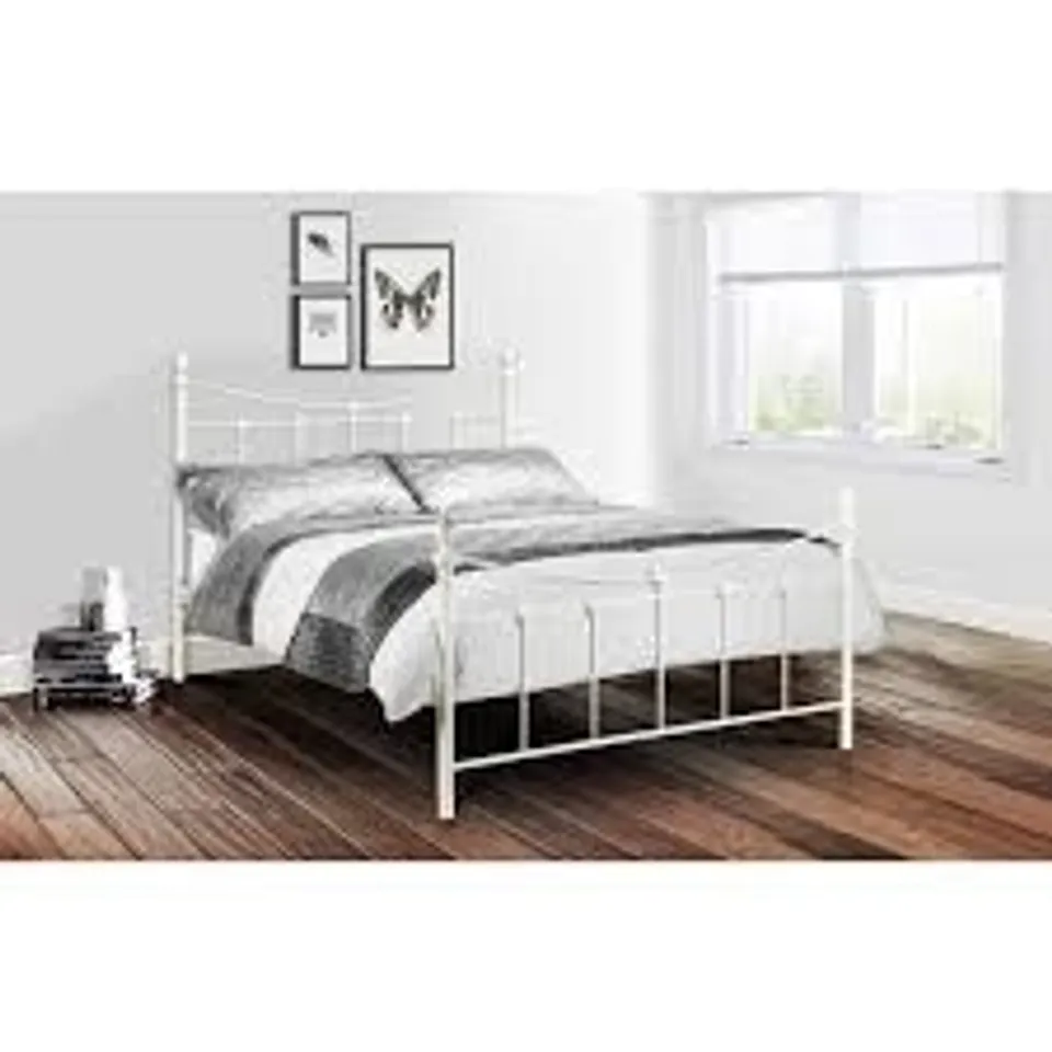 BOXED JULIAN BOWEN REBECCA 150cm BED FRAME - STONE WHITE (2 BOXES)