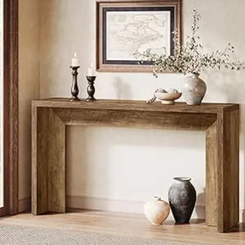 BOXED TRIBESIGNS FARMHOUSE CONSOLE TABLE, 55-INCH WOODEN SOFA TABLE WITH STORAGE FOR ENTRYWAY, FOYER, HALLWAY, LIVING ROOM, EASY ASSEMBLY (BROWN) (1BOX)