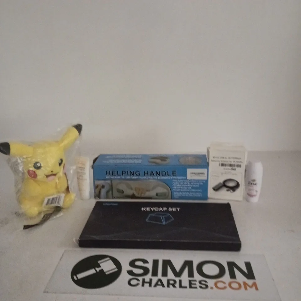 BOX OF APPROXIMATELY 10 ASSORTED ITEMS INCLUDING CREATIVE BALLOONS, PIKACHU OFT TOY AND 90TH CONFETTI