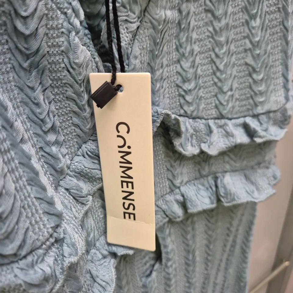 LADIES' LIGHT BLUE TEXTURED KNIT DRESS WITH RUFFLE WAIST – XS