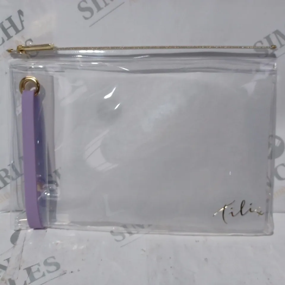 APPROXIMATELY 5 ASSORTED TILI TRANSPARENT ZIP-UP COSMETIC STORAGE POUCHES