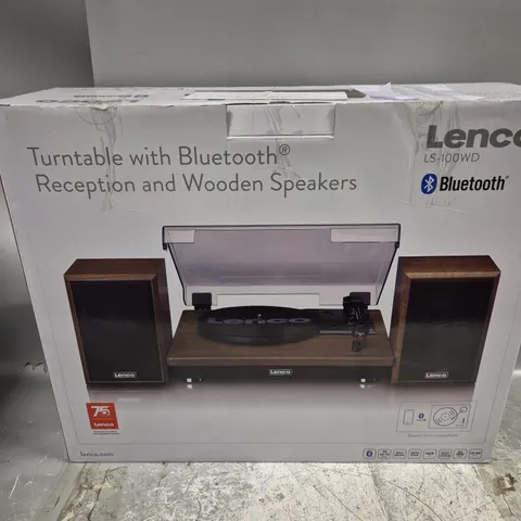 BOXED LENCO LS-100WD BELT DRIVE TURNTABLE WITH WOODEN SPEAKERS