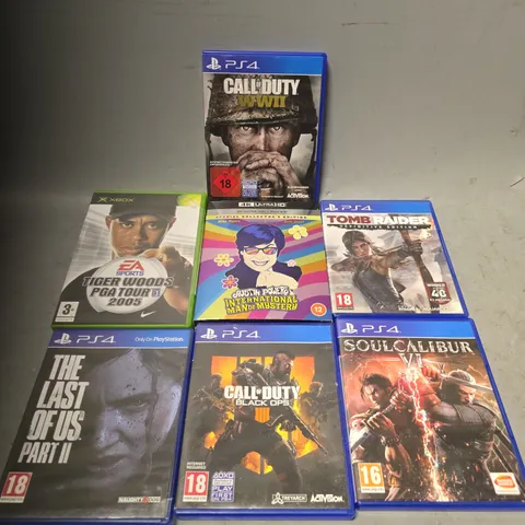 APPROXIMATELY 20 ASSORTED DVDS & VIDEO GAMES INCLUDE - PS4 CALL OF DUTY WWII , PS4 TOMB RAIDER DEFINITIVE EDITION , PS4 THE LAST OF US PART II ETC