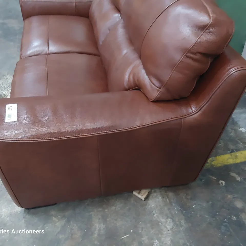 QUALITY ITALIAN DESIGNER PRATO TWO SEATER SOFA CHESTNUT LEATHER