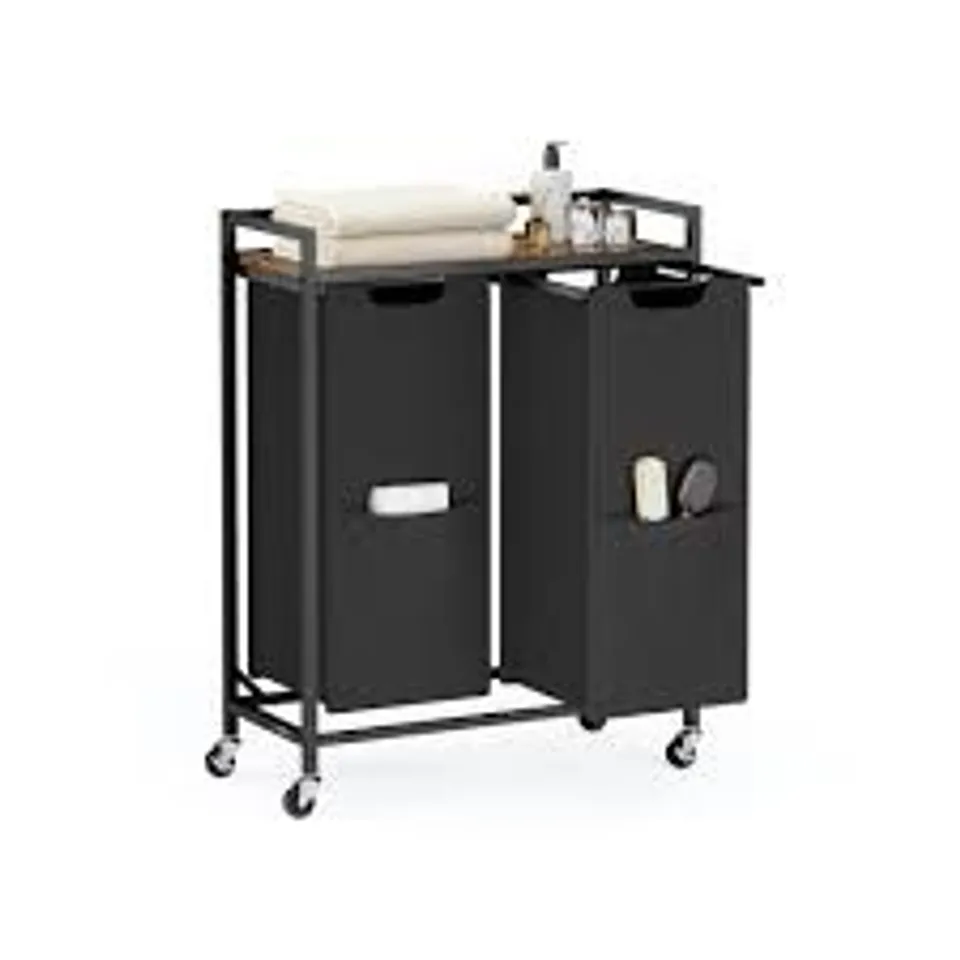 BOXED VASAGLE LAUNDRY BASKET, LAUNDRY HAMPER - BLACK/BROWN