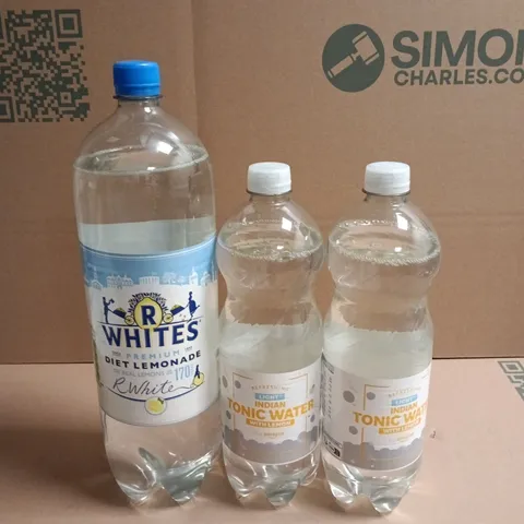 APPROXIMATELY 5 ASSORTED FOOD ITEMS TO INCLUDE R WHITES LEMONADE AND TONIC WATER