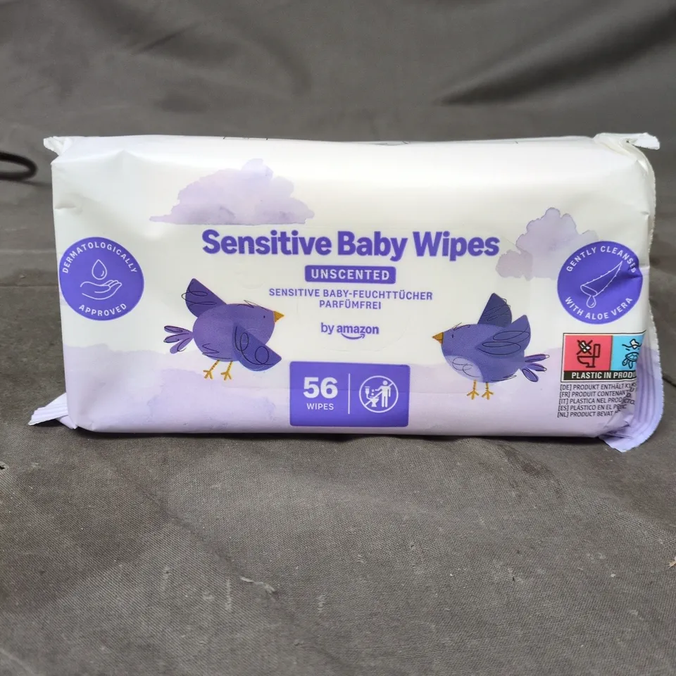 BOX OF APPROXIMATELY 18 PACKS OF UNSCENTED SENSITIVE BABY WIPES - 56 WIPES PER PACK