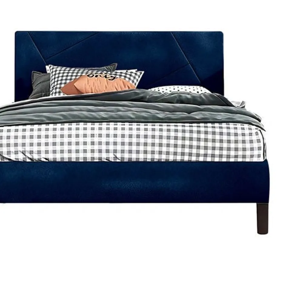 BOXED VELVET BEDFRAME & DIAGONAL HEADBOARD - KING SIZE, NAVY (1 BOX)