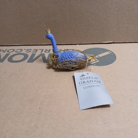 6 X GISELA GRAHAM BLUE AND GOLD GOOSE HANGING CHRISTMAS TREE DECORATION BOXED