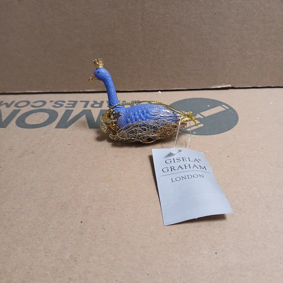6 X GISELA GRAHAM BLUE AND GOLD GOOSE HANGING CHRISTMAS TREE DECORATION BOXED