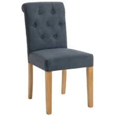 BOXED REGENT SLATE FABRIC BUTTON BACK DINING CHAIR (OAK LEG)