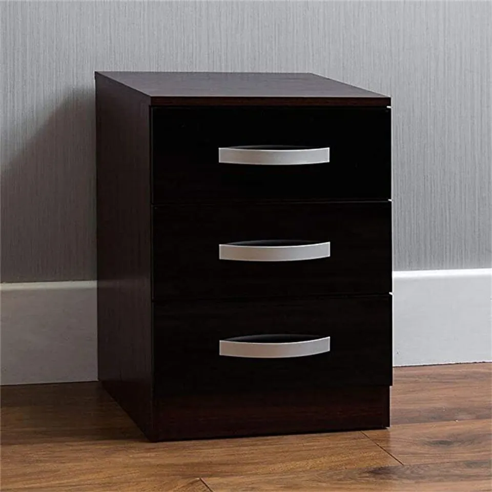 BOXED ELLA-JAYNE 3 DRAWER BEDSIDE TABLE - WALNUT/BLACK 