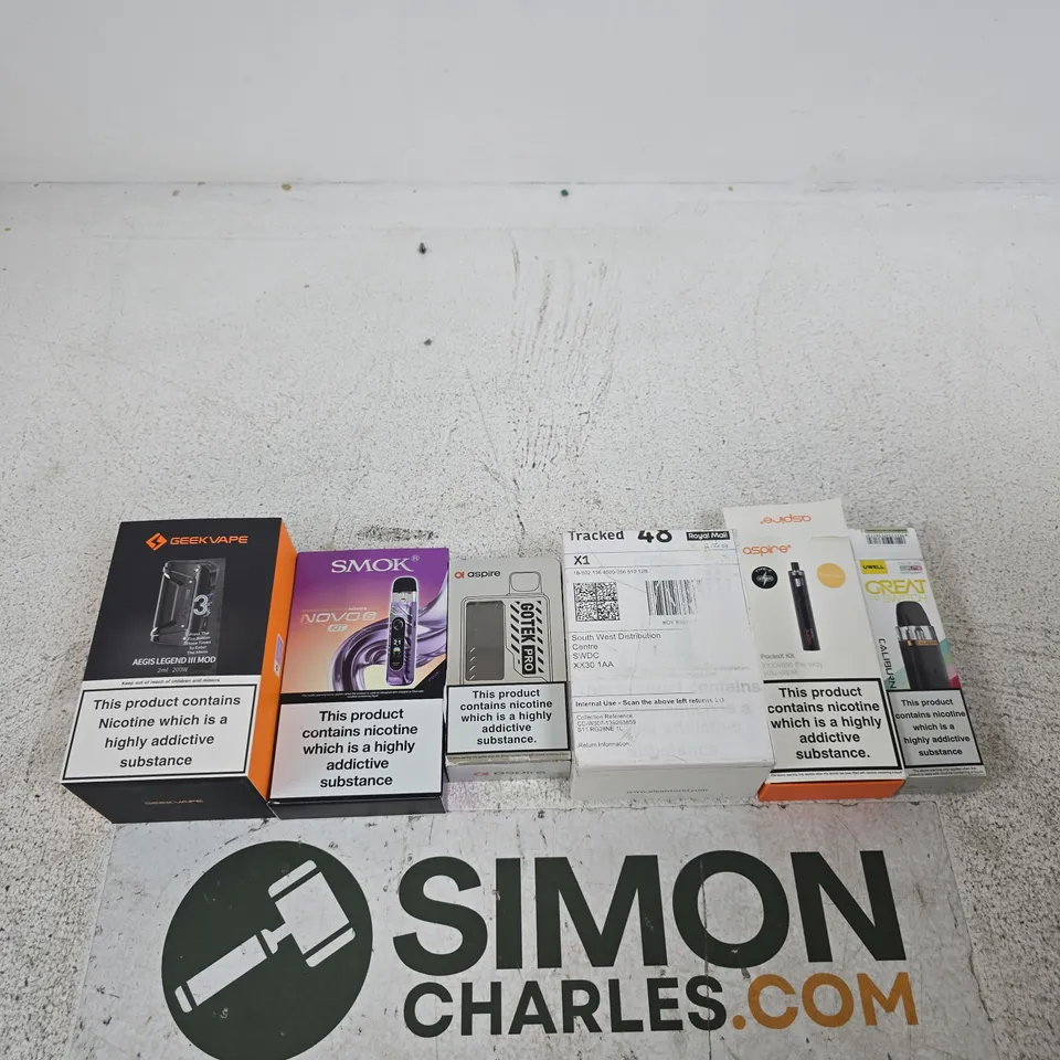 APPROXIMATELY 20 ASSORTED E-CIG PRODUCTS AND ACCESSORIES TO INCLUDE ELEAF, GEEKVAPE, ASPIRE ETC 