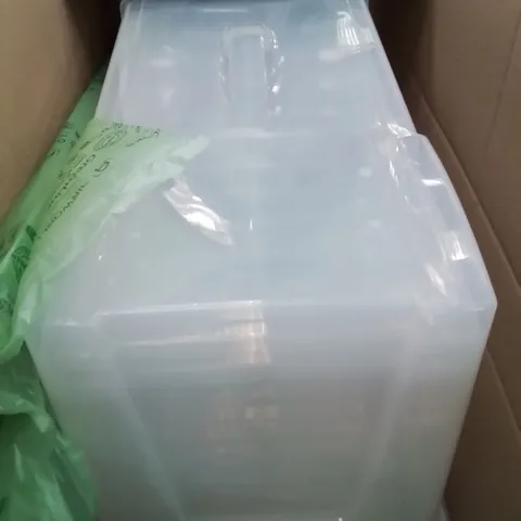 BOX CONTAINING 3 LARGE PLASTIC STORAGE BOXES WITH LIDS