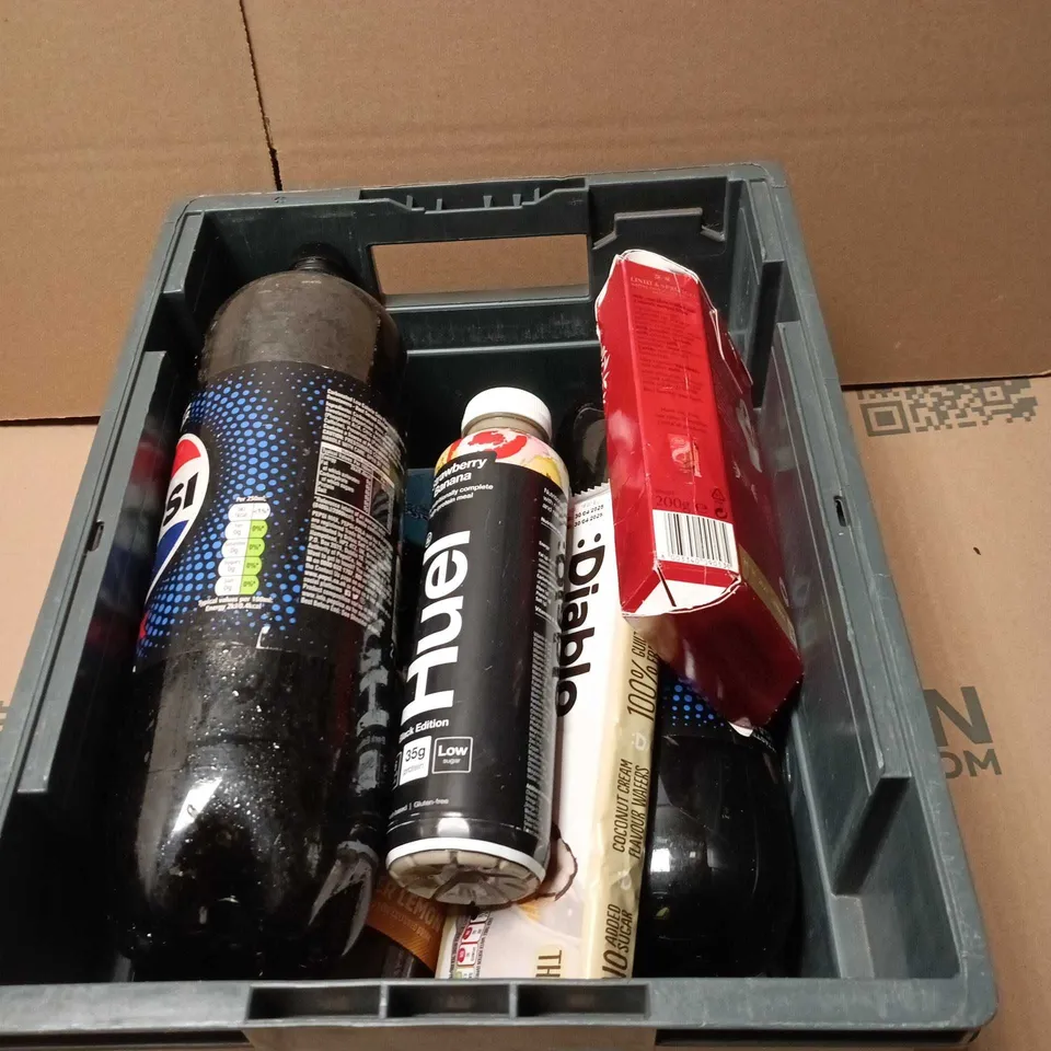 APPROXIMATELY 8 ASSORTED FOOD AND DRINK ITEMS TO INCLUDE PEPSI, HUEL, LINDT ETC