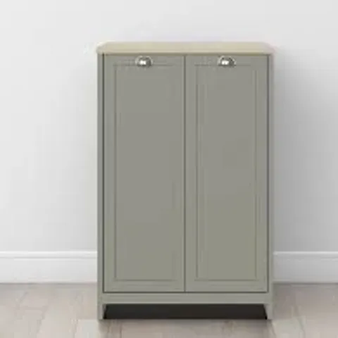 BOXED GFW LANCASTER 2 DOOR GREY AND OAK TALL SHOE CABINET (2 BOXES)