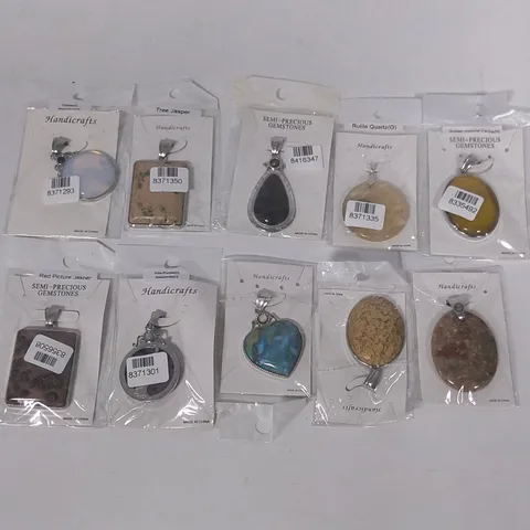 LOT OF 10 BRAND NEW ASSORTED SEMI-PRECIOUS GEMSTONE NECKLACE PENDANTS 