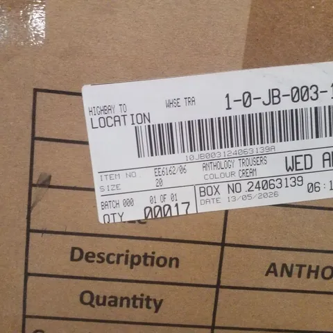 BOX CONTAINING APPROXIMATELY 17X BRAND ANTHOLOGY TROUSERS - COLOUR CREAM - SIZE 20