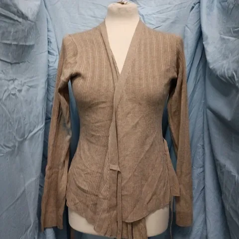OYSHO WOMEN'S TAUPE KNIT WRAP CARDIGAN WITH BELT TIES SIZE MEDIUM